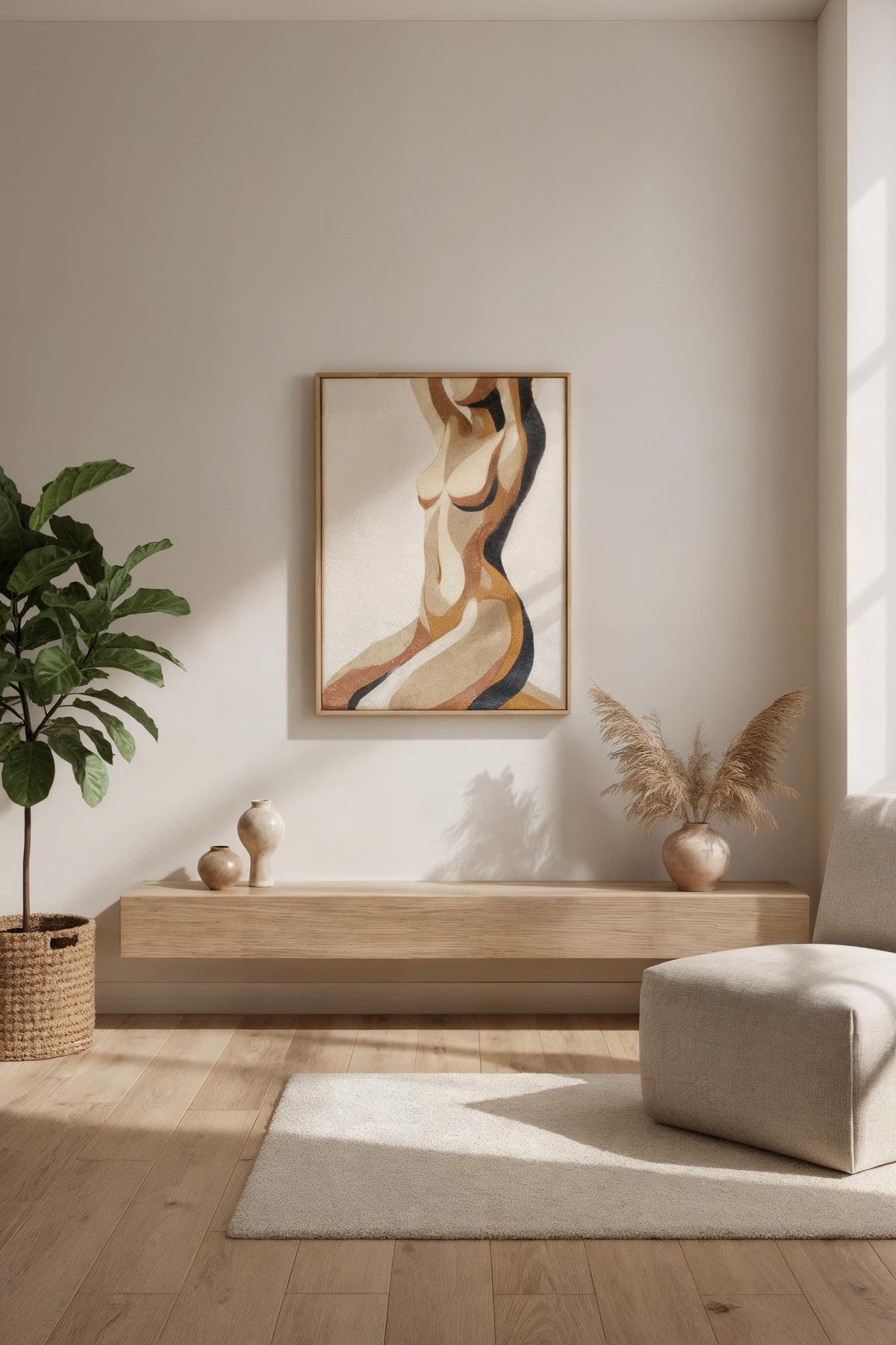Hand Tufted Wool Wall Art | Abstract Feminine Form | Modern Framed Textile Artwork