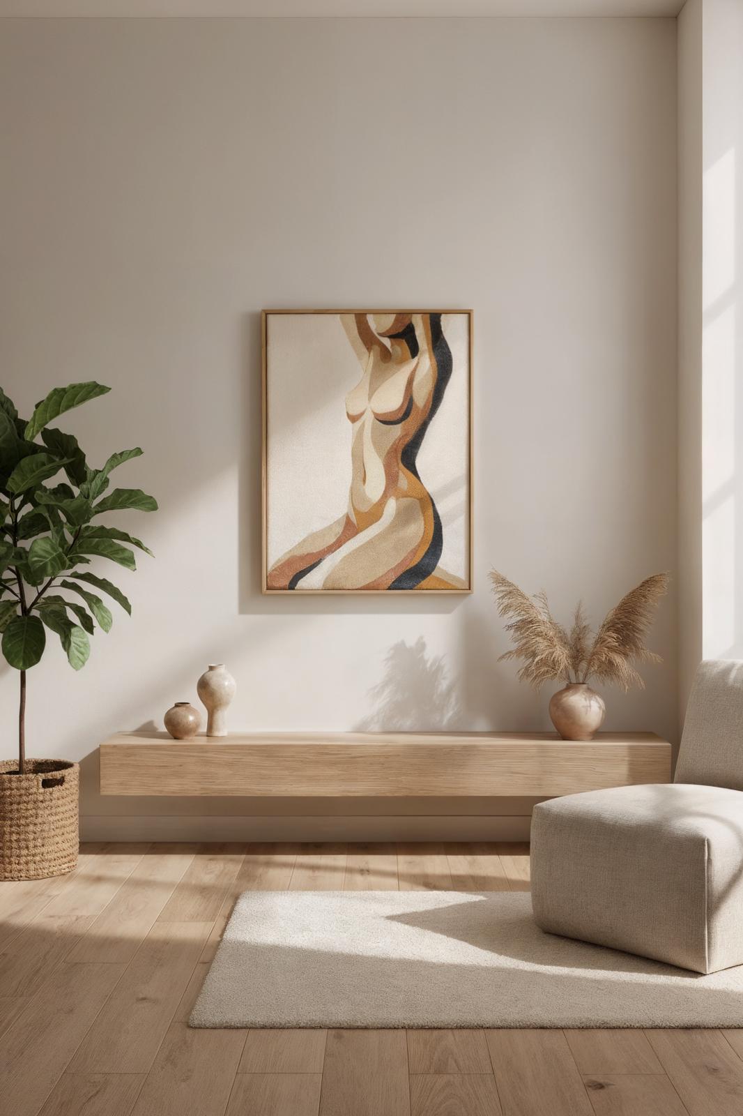 Hand Tufted Wool Wall Art | Abstract Feminine Form | Modern Framed Textile Artwork