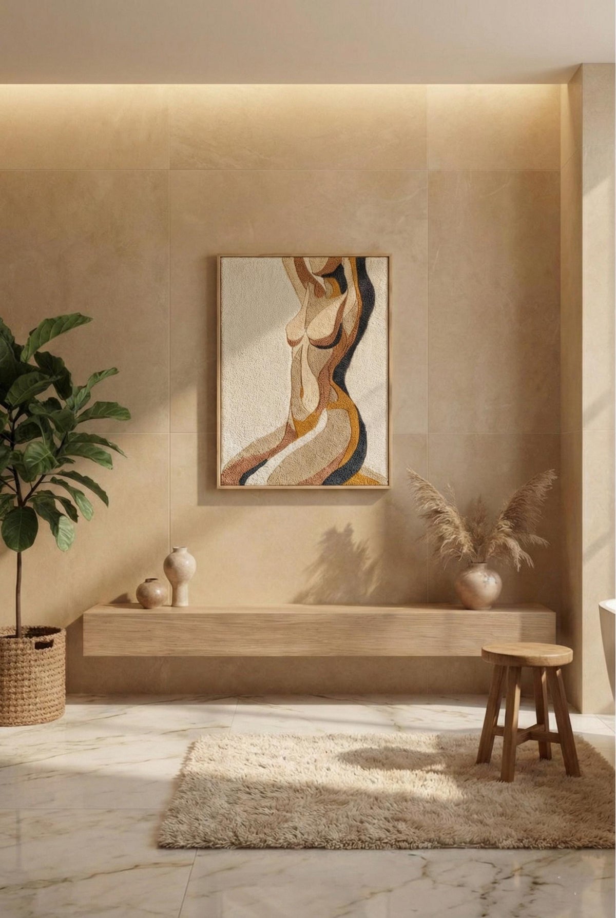 Hand Tufted Wool Wall Art | Abstract Feminine Form | Modern Framed Textile Artwork