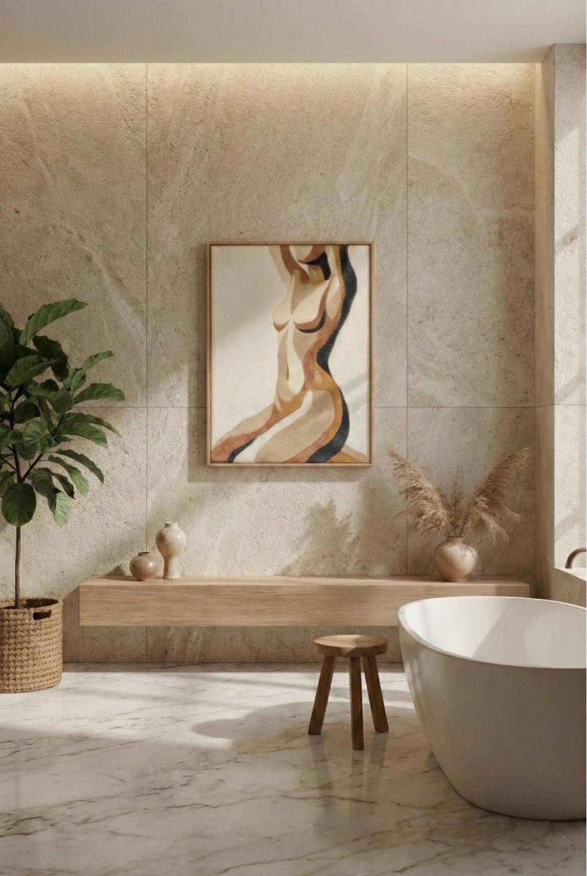 Hand Tufted Wool Wall Art | Abstract Feminine Form | Modern Framed Textile Artwork