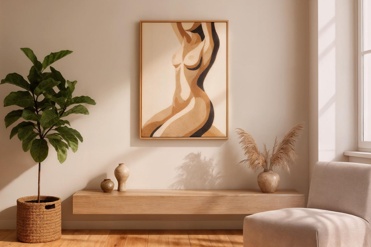 Hand Tufted Wool Wall Art | Abstract Feminine Form | Modern Framed Textile Artwork